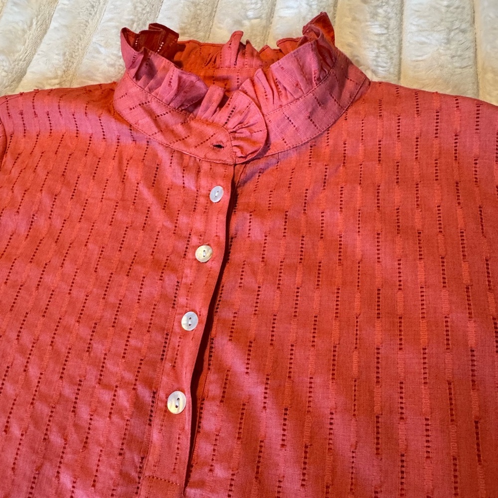 Rungolee eyelet ruffle neck top